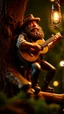 Placeholder: portrait of hairy rock banjo ninja sweet cucumber cowboy living inside a tree house in a hollow huge tree growing light bulbs, singing into ornate studio mic,bokeh like f/0.8, tilt-shift lens 8k, high detail, smooth render, down-light, unreal engine, prize winning