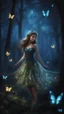 Placeholder: Painting of a beautiful girl, beautiful, young girl, beautiful, inspired by Thomas Kinkade, digital painting, fantasy art, dream, trees, forest, dark night, song, glitter butterflies, fantasy