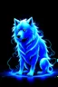 Placeholder: Super cool glowing ghostly canine with mencaing glowing eyes In a dark room. It sits alone staring straightly and deeply at us, it has a painted-anime style.