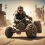 Placeholder: airbrush with pen outline, cool mad max pimp preacher gremlin jumping with a dune buggy against a wall wearing driver gloves, wearing flip down sun glasses, in the style of a fallout 4,bokeh like f/0.8, tilt-shift lens 8k, high detail, smooth render, down-light, unreal engine, prize winning