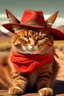 Placeholder: gato de colorado, vestido de cowboy, dentro de el lejano oeste. estilo caricatura real