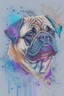 Placeholder: Abstract wet watercolour, portrait of a pug