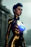 Placeholder: Ultra Realistic sci-fi scene, portrait, brunette woman, Ava garner face, perfect iris, glow eyes, makeup. Aliens background, Retro sci-fi style, helmet, tight latex coat, fog, rain, soft color, highly detailed, unreal engine 5, ray tracing, RTX, lumen lighting, ultra detail, volumetric lighting, 3d, finely drawn, high definition, high resolution.