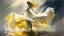 Placeholder: storm clouds, mist, fire and water, barefoot girl dancing in a long white flowing silk american flag dress, rays of yellow and white sunlight.