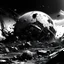 Placeholder: black and white destroyed planet