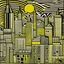 Placeholder: A light gold city designed in ancient Egyptian hieroglyphics painted by Roy Lichtenstein