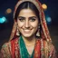 Placeholder: Pakistani Pushto young-woman smiling & has beautiful lenses with traditional dress at night