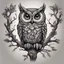 Placeholder: tattoo of a mystical owl perched on a tree branch full body head on front view