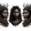 Placeholder: Painting .three women. A mother. Two daughter. Twins. A mother with her children. three young black women. wood nymphs emerging from the forest. Her hair looks like vines. Dreadlocs. Her skin is the colour of dark soil. Her skin looks like tree bark. Her clothing is made of vines, grass and leaves.