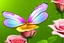 Placeholder: vibrant butterfly, its wings reflecting the rainbow, settled on a dew-kissed rose in a lush garden, with a warm and lively atmosphere"