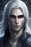 Placeholder: Ethereal Handsome silver haired moon elf man beautiful blue eyes