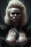 Placeholder: Pamela Anderson as evil queen in black leather, leather, busty, cleavage, angry, stern look. character design by cory loftis, fenghua zhong, ryohei hase, ismail inceoglu and ruan jia. unreal engine 5, artistic lighting, highly detailed, photorealistic, fantasy