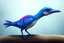 Placeholder: adorable blue and purple bird, elongated like a dino, with short beak