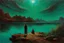 Placeholder: turquoise sky, lake, sci-fi, mountains, galactic cosmic influence, friedrich eckenfelder and hans am ende impressionism paintings