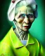 Placeholder: Portrait of an old woman with green eyes and white hair in the style of van gogh