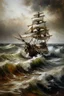 Placeholder: in style of Mark Lague, beautiful details, a Western galleon in the wind and waves