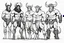 Placeholder: a creative line of creatures on the same specie: faun, satyr, centaur, minotaur from left to right. Standing for the purpose of a movie