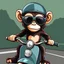 Placeholder: Monkey riding a scooter with sunglasses, cartoonize, dricing on a curve highway