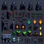 Placeholder: sprite sheet, rpg maker 2D art, top down assets for a post-apocalyptic dungeon crawler, underground, churches, fighting demons