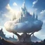 Placeholder: big white castle on a hill, surrounded by clouds