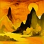 Placeholder: A golden yellow mountain with acid pools painted by Lyonel Charles Feininger