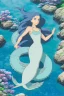 Placeholder: a beautiful mystical mermaid with blue hair and shimmering tail, rock, calm water, fish, beautiful colors, fine detail, high quality, seashell, octopus, dreamlike, mystical