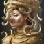 Placeholder: Sango fantasy, fantasy magic, intricate, sharp focus, illustration, highly detailed, digital painting, concept art, matte, art germ and Paul Lewin and Kehinde Wiley, masterpiece silver elephant head bronze Buddha Asian African girl nice breast Hawaiian hair turquoise golden waves