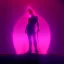 Placeholder: The silhouette of a musical performer in the spotlight. - very noticeable shadows - very realistic details - style: "synthwave"