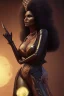 Placeholder: Pam Grier as evil queen in black leather, leather, busty, cleavage, angry, stern look. character design by cory loftis, fenghua zhong, ryohei hase, ismail inceoglu and ruan jia. unreal engine 5, artistic lighting, highly detailed, photorealistic, fantasy.