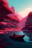 Placeholder: a painting of a boat on a body of water, by Mike "Beeple" Winkelmann, generative art, magenta trees, high texture detail), ffffound, kilian eng. mœbius, hillside, detail render, 7 0 s visuals