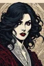 Placeholder: museum quality color woodblock print of a simply dressed, enigmatic, darkly visionary and disturbed Hecata female vampire with highly detailed hair and facial features , with a fine art , graphic novel aesthetic, highly detailed, finely cut ,8k render,