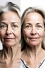 Placeholder: Stunning natural true colors professional photography showing a voluptuous and incredibly beautiful 45-year-old European woman on white background showing half of the face with wrinkles and other half without wrinkles