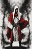 Placeholder: young man wearing red scarf and hood dark fantasy