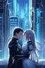 Placeholder: Science fiction, cyberpunk, city street, couple girl and guy, together, love, rain