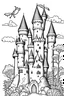 Placeholder: clipart colouring book in black and white for children of fantasy castles