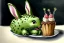 Placeholder: Bunny is having a birthday cake looking like a a hand grenade. Highly detailed, smooth colours, realistic landscape. Aquarell