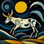 Placeholder: una vaca saltando bajo una luna brillante al estilo de Pablo Picasso