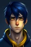 Placeholder: handsome young man with dark blue hair and yellow eyes anime realistic