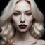 Placeholder: Anonymous Woman, black background, shadows, white blond hair, pale skin, rose lips, portrait, close up,