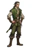 Placeholder: elf male on his forties ranger wearing medieval clothes with hands behind his back