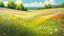 Placeholder: Realistic landscape painting of a field of wildflowers, delicate brushstrokes, soft natural lighting, inspired by the works of Thomas Moran and Claude Monet, (long shot), vibrant colors, detailed flora and fauna.