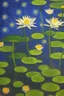 Placeholder: water lillies by claude money in foreground, a frog with a crown on a lillie in front, starry night by Van Gogh in the background, oil painting, 4K