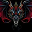 Placeholder: centered looking the camera crepy stunning dragon head on black background,, dark fantasy, , centered, 2d logo art,, detalied, professional, alcohol ink, strong thick line art, vector graphics, dark mood, realistic, deep colors, cinematic