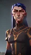 Placeholder: A tall human woman with tanned skin. Her face, marked by the years, always has a smirk on it, showing her superiority in the eyes of the others. She is dressed in grey armor and wears a cape.