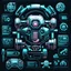 Placeholder: mechanical parts, video game icon, cyberpunk style, black background