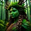 Placeholder: create a female shadowed forest spirit guardian , with highly detailed, sharply lined facial features, in the deep forest of Brokilon in rustic woodland colors, 4k