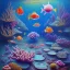 Placeholder: serene underwater scene, coral, fish, rocks, oil painting, by renoirm, pastel colors