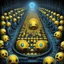 Placeholder: by Anton Semenov and Max Ernst and H.R. Giger, surreal horror pac-man nightmare, assembly line of Pac-man evil clones waiting to be activated, sinister Poster art, color ink illustration, sharp focus, surreal concept art, yellow and Dark-blue color scheme, by Zdzislaw Beksinski