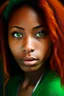 Placeholder: Black girl green eyes reddish orange hair small nose long lashes