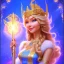 Placeholder: Flower , beautiful smiling furry young woman holding scepter, long hair amazing blue eyes, happy cosmic, bright colors, blue, pink, gold, jewels, realistic, photo real, clear godly background, highly detailed, high contrast, 8k high definition, unreal engine 5, extremely sharp detail, light effect, sunny light background